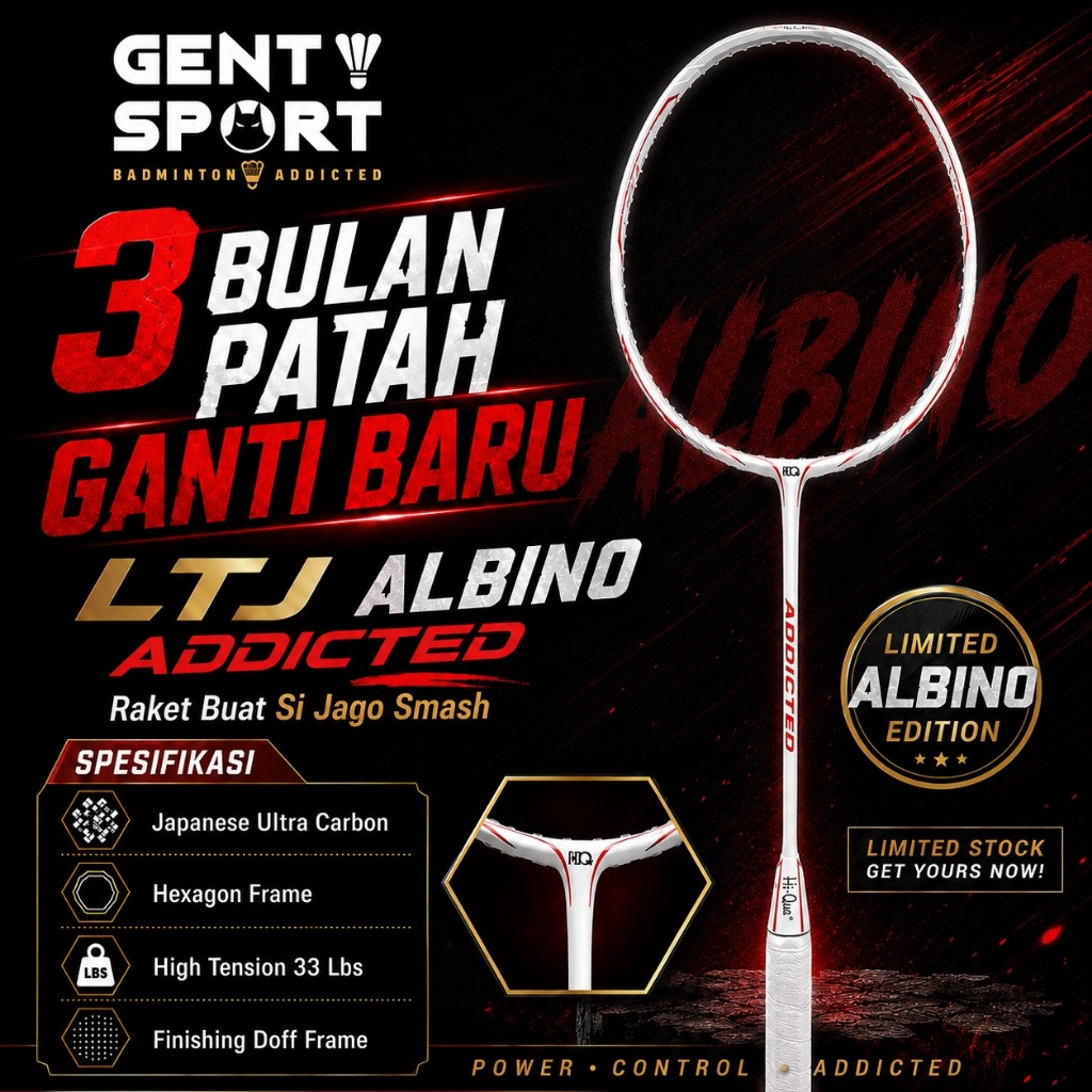 RAKET HIQUA ALBINO HI QUA ADDICTED LTJ ALBINO LIMITED EDITION RAKET BADMINTON BULUTANGKIS