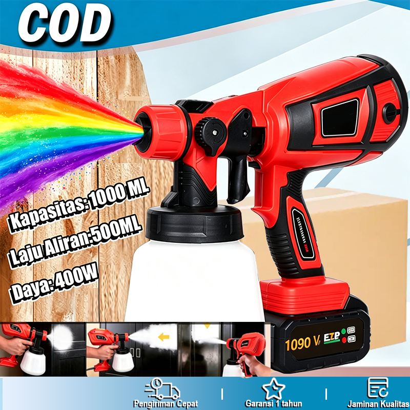 Electric Spray Gun Paint Sprayer Spraygun Cat Semprot Listrik 1000ML Rechargeable Alat Pengecatan Te