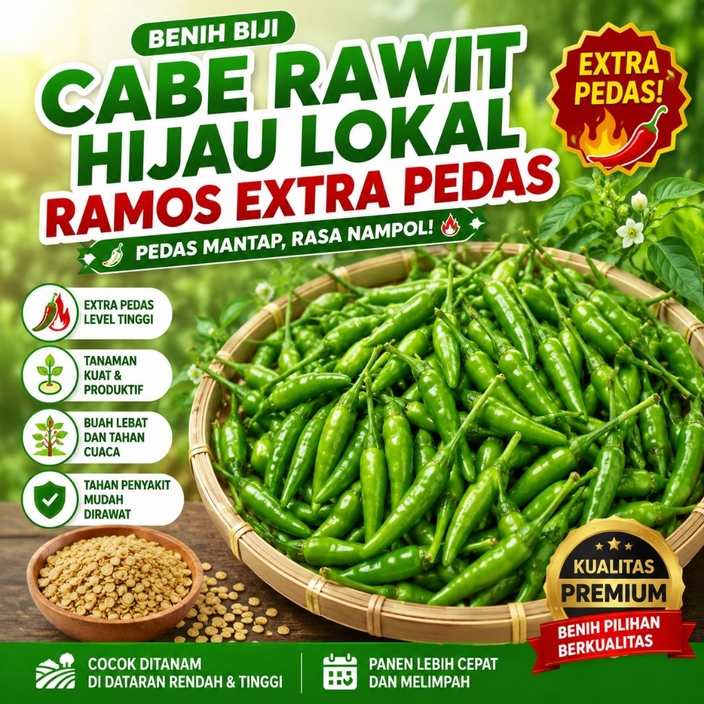 PROMO Benih Biji Cabe Rawit Hijau Lokal Ramos 200 Biji
