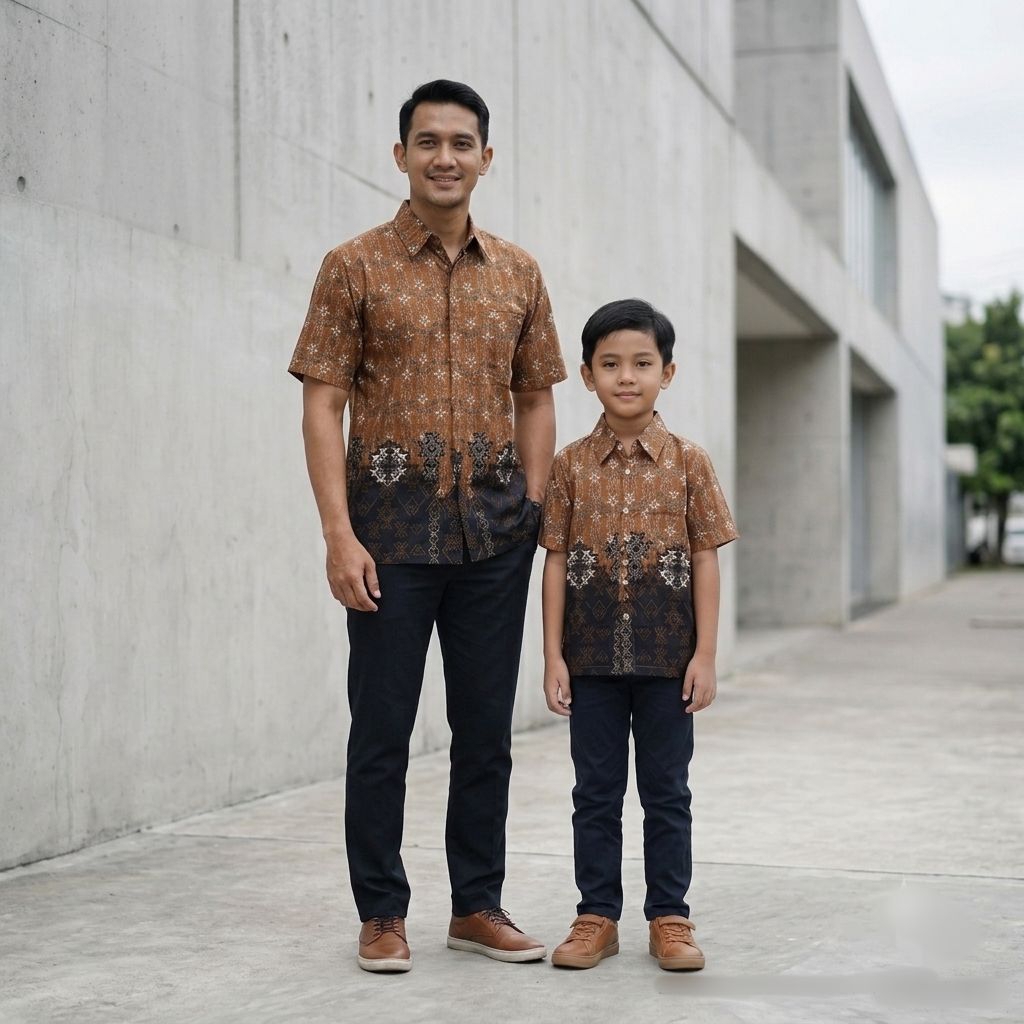 Batik Ayah Anak Laki Laki Cokelat Milo Untuk Usia 3-10 Tahun Bahan Katun - Fatih Batik Medan