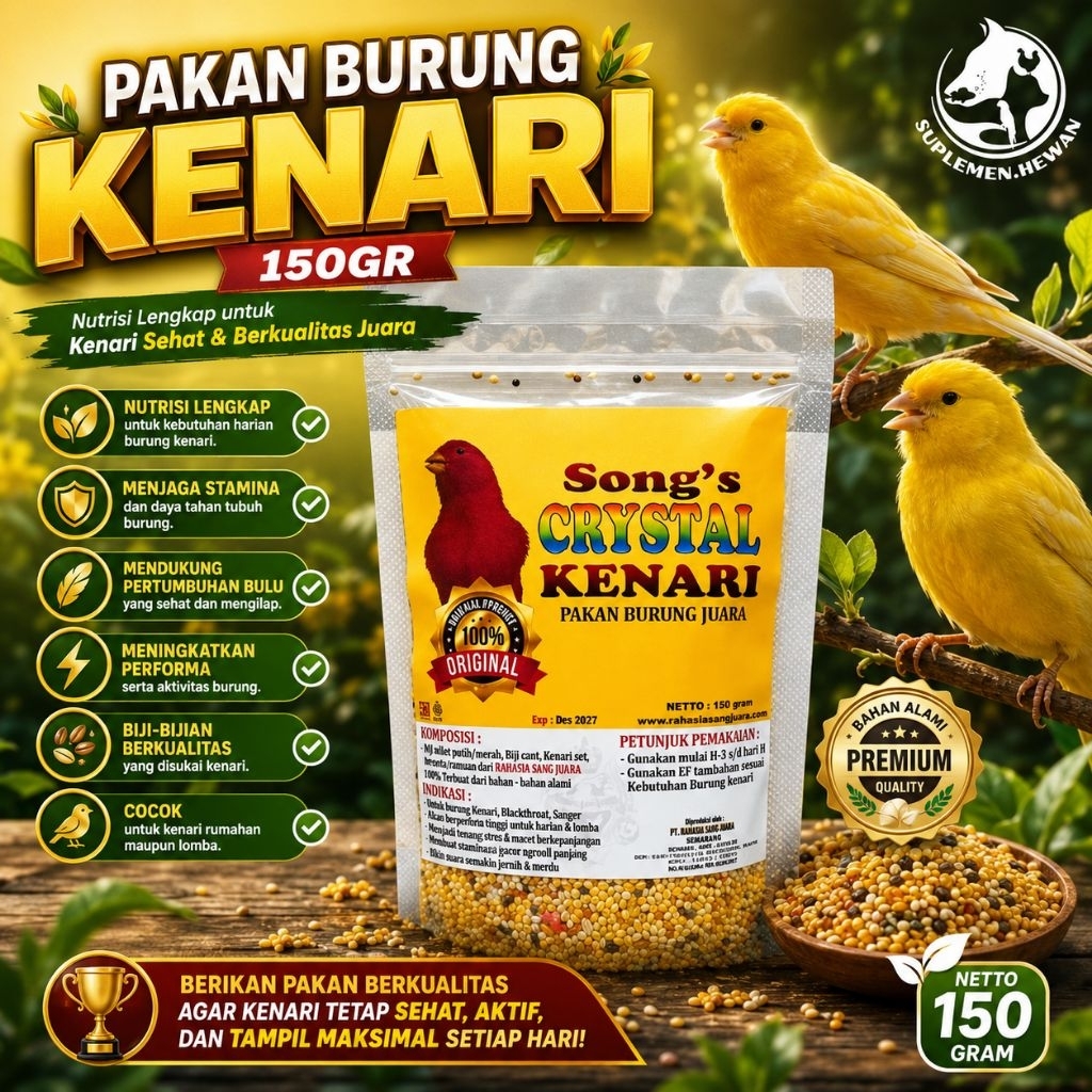 Pakan Burung Kenari 150gr Crystal Song's | Makanan Kenari Harian | Pakan Kenari Premium | Biji Kenar