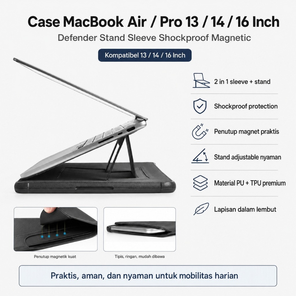 Case for MacBook Air Pro 13 14 16 Inch WIWU Defender Stand Sleeve Shockproof Magnetic Laptop Case Ad