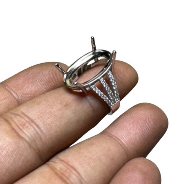RG016 Ring cincin batu permata emban cangkang alpaka wanita 19x13mm