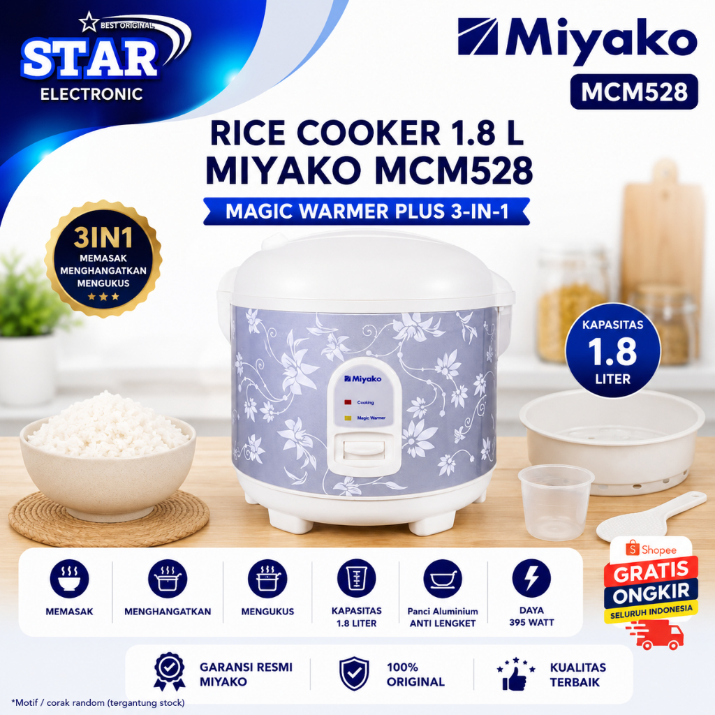 MIYAKO RICE COOKER MCM528 1.8L MAGIC COM/MCM 528/MCM528/MIYAKO RICE COOKER BERGARANSI RESMI
