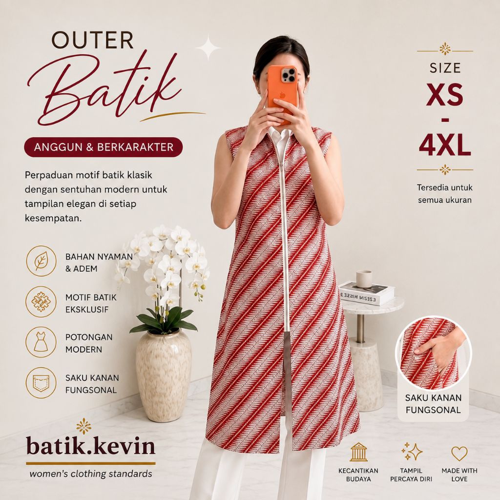 [EDISI AGUSTUSTUSAN] Vest batik original Outer batik Longcardi outer batik merah putih