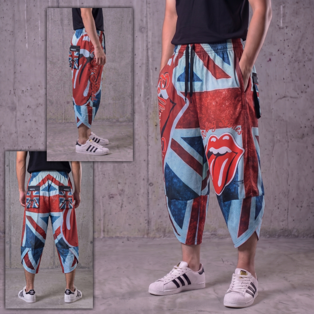 Celana Harem 7/8 Pria Wanita Full print Motif Rolling Stone Bahan Elvana Poliester