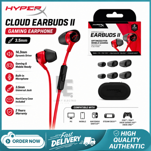 HyperX Earbuds Gaming Cloud Earbuds II With Mic Earbuds Handsfree Gaming