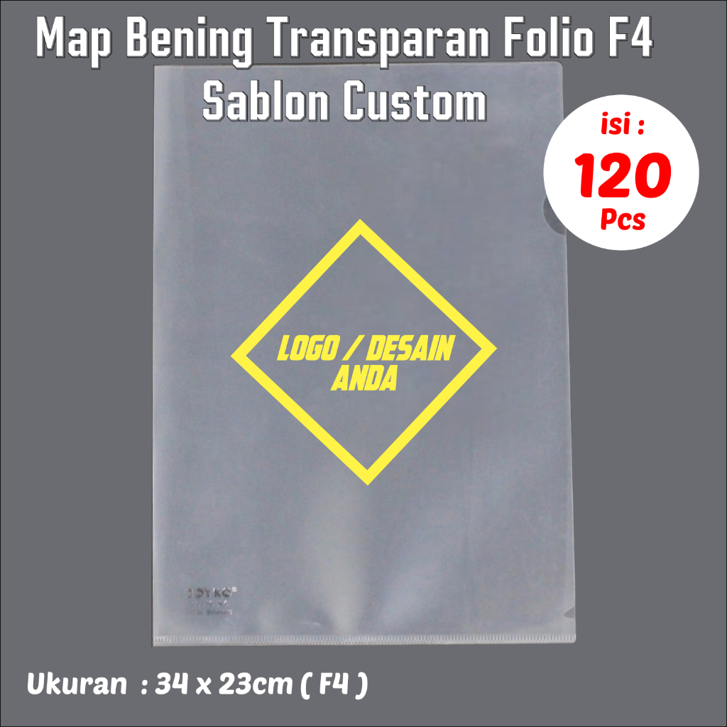 Sablon Map Bening Transparan Folio F4 - Map Plastik Dokumen Folder Sablon Custom 10 lusin (120 pcs) 