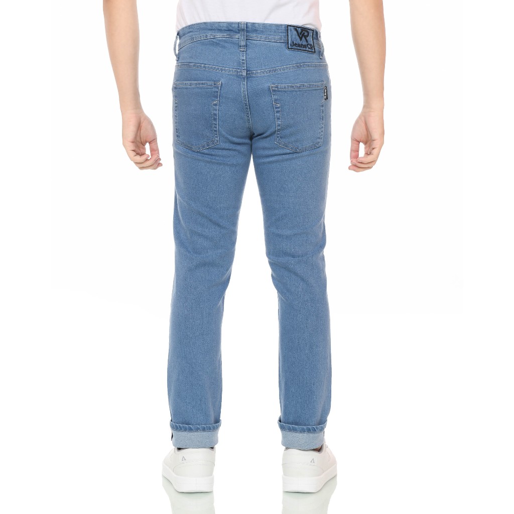 VR JEANS CO - Celana Jeans Pria Panjang Slim Fit Denim Bio Bleach Polos