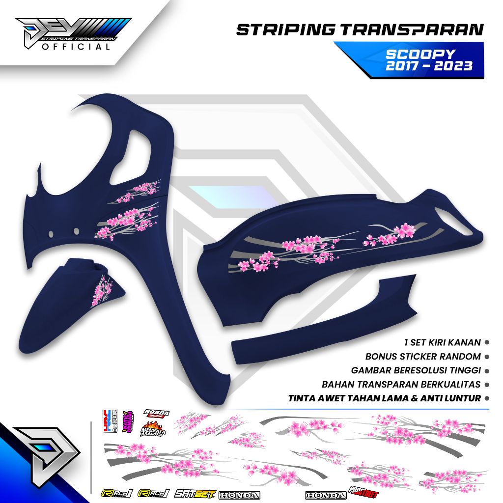 STRIPING TRANSPARAN SCOOPY 2017 - 2024 | MOTIF LIS BUNGA SAKURA | STICKER BODY HONDA SCOOPY