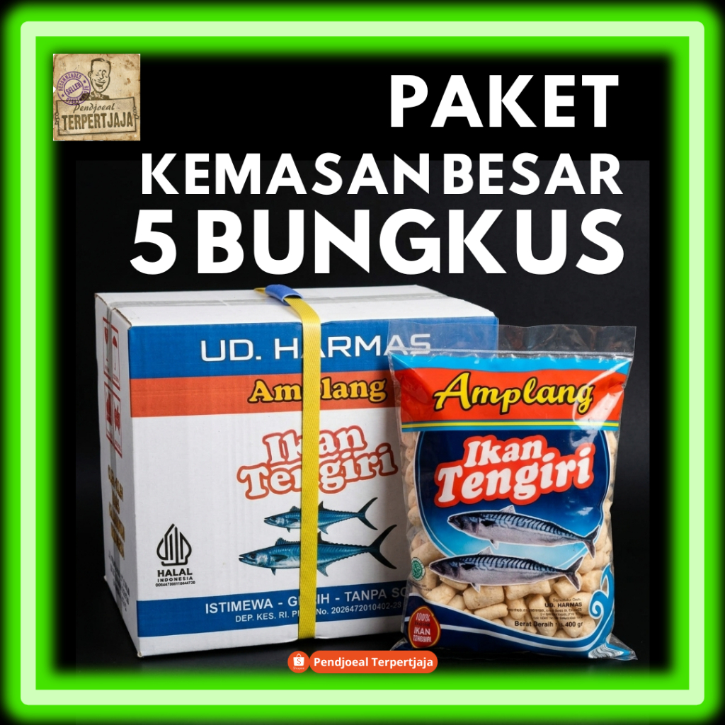 Paket 5 Bungkus Besar (375gr) Amplang Ikan Tenggiri Samarinda UD Harmas Isi 5 Bungkus x 375g - Kerup