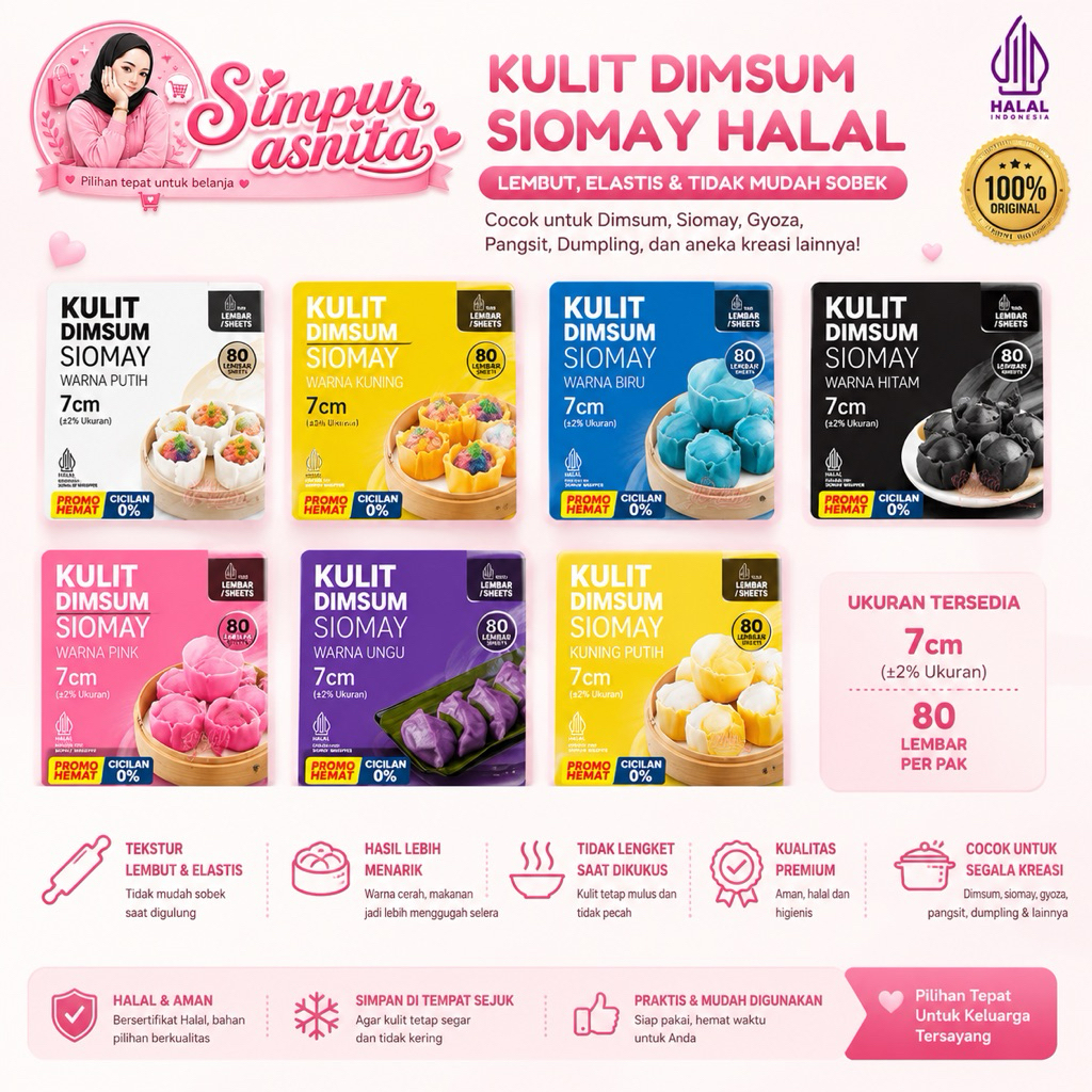 SRT - KULIT WARNA DIMSUM SIOMAY 7CM | HALAL | ISI 80PCS | COCOK UNTUK PRODUKSI SIOMAY DIMSUM WARNA W