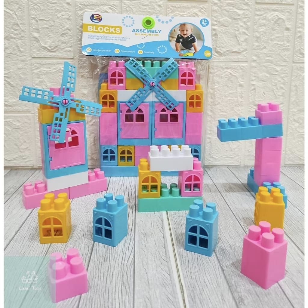 Mainan Blocks Rumah Kincir Edukatif LB 10 / assembly building blocks