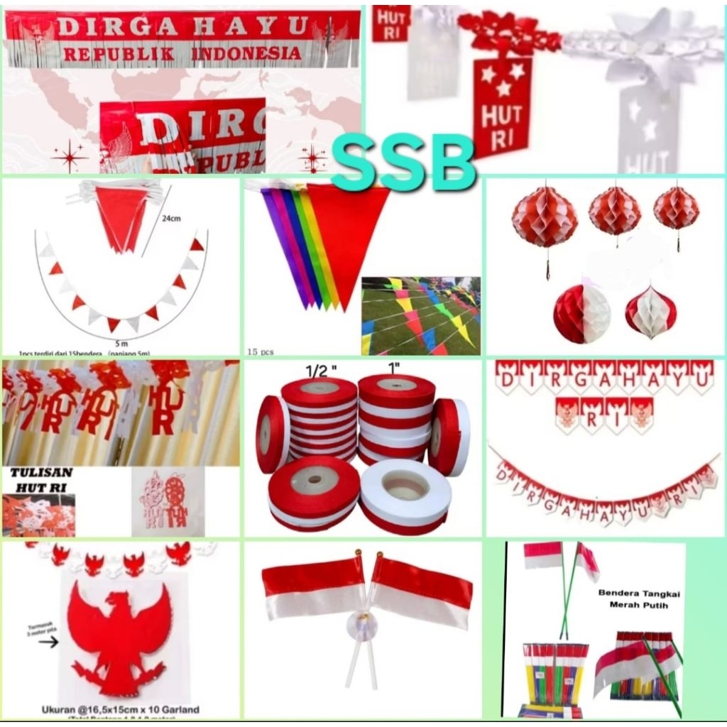 Bendera Merah Putih | Bendera umbul umbul | Foil Dirgahayu |Pita satin merah putih | Dekorasi 17 Agu