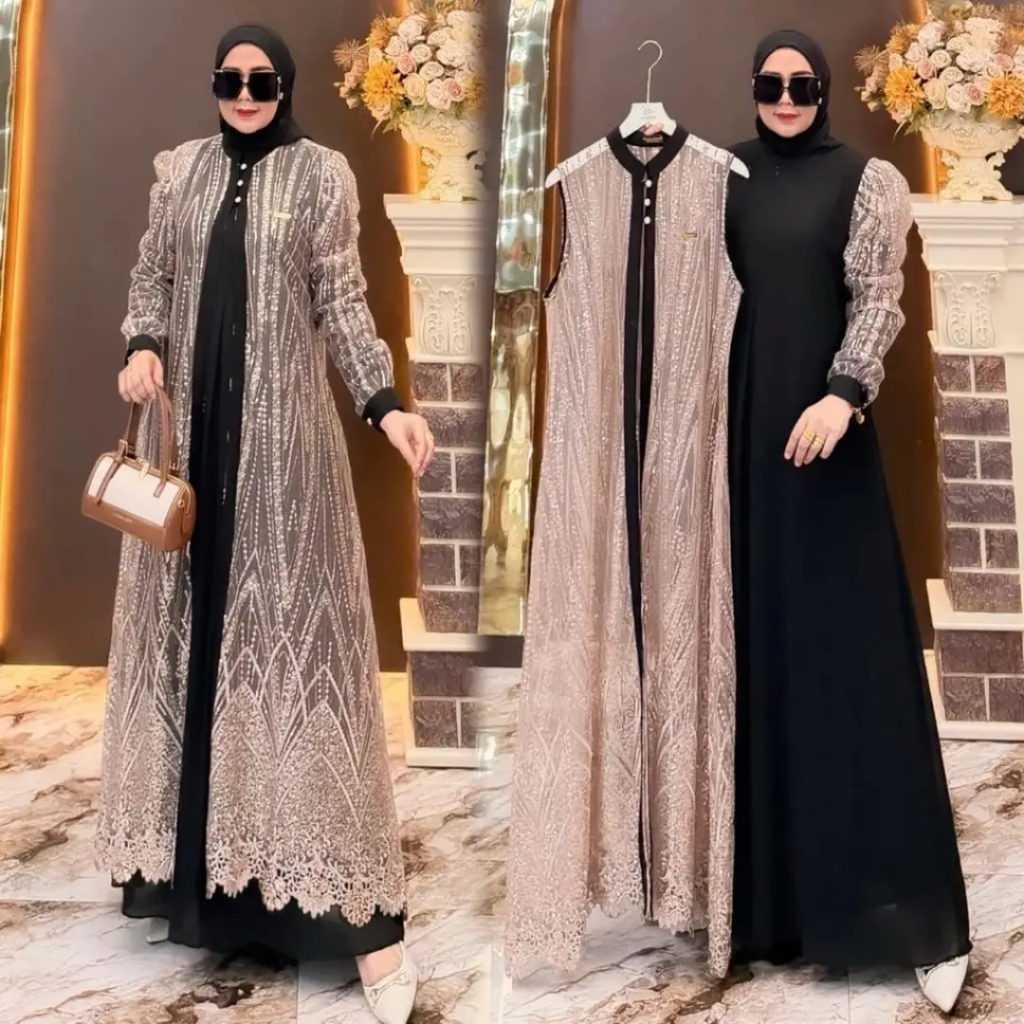 Alena Dress Gamis Wanita Konndangan Terbaru 2026 Gamis Outer Brukat Model Terbaru Gamis Rompi Brokat