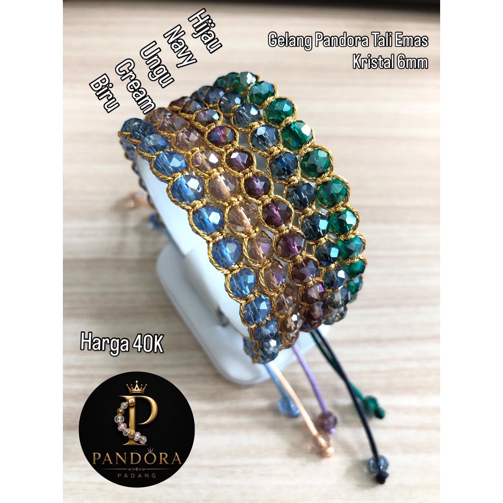 Gelang Pandora Benang Emas Kristal 6mm
