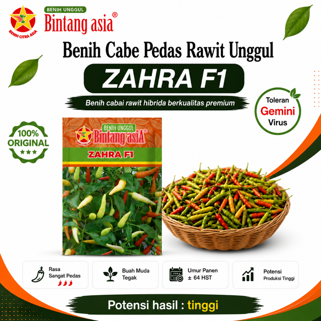 Benih Biji Cabe  Pedas Cabai Rawit ZAHRA F1 Cap Bintang Asia Kemasan 10gr PT. BENIH CITRA ASIA