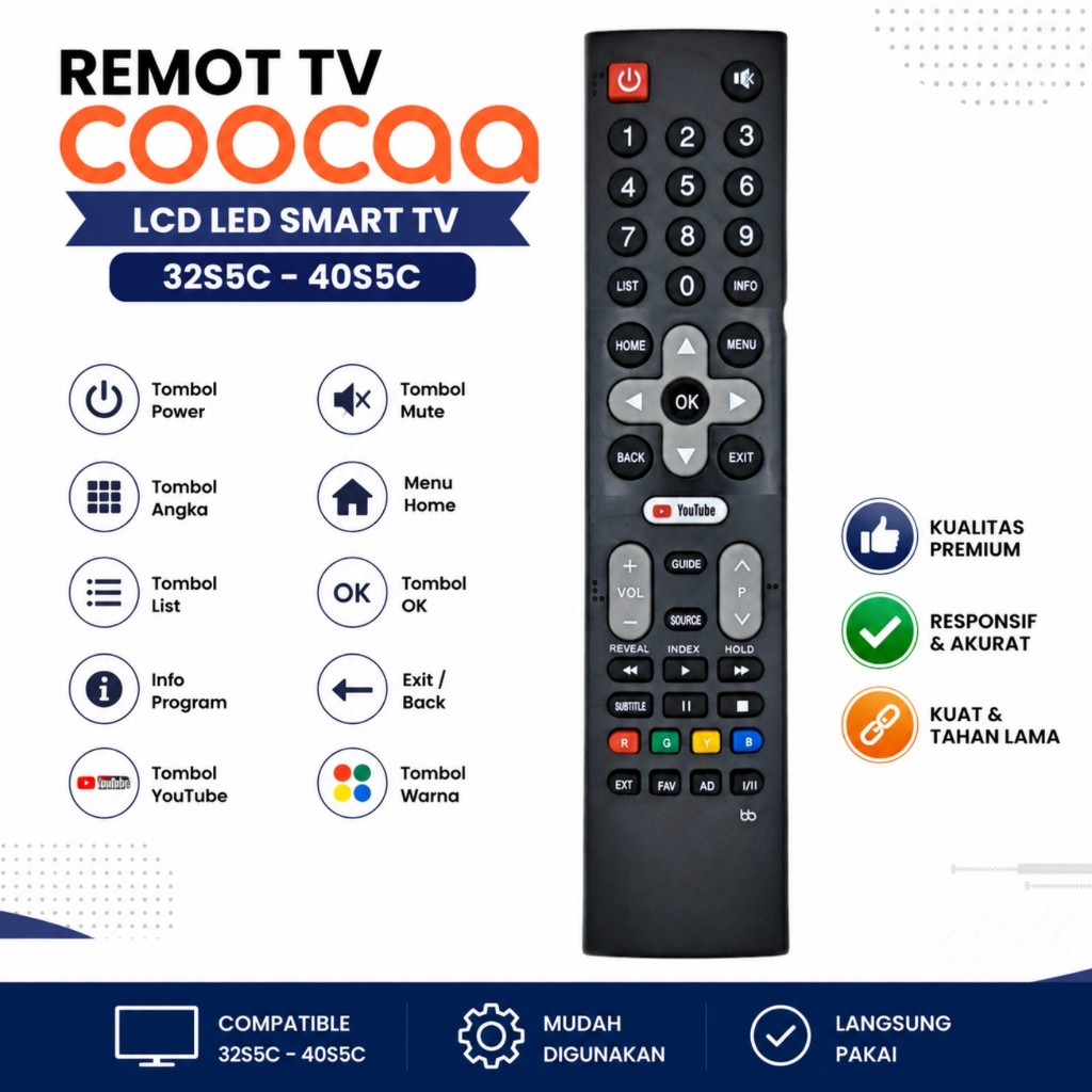 Remot Remote TV COOCAA LCD LED Smart Tv 32S5C - 40S5C