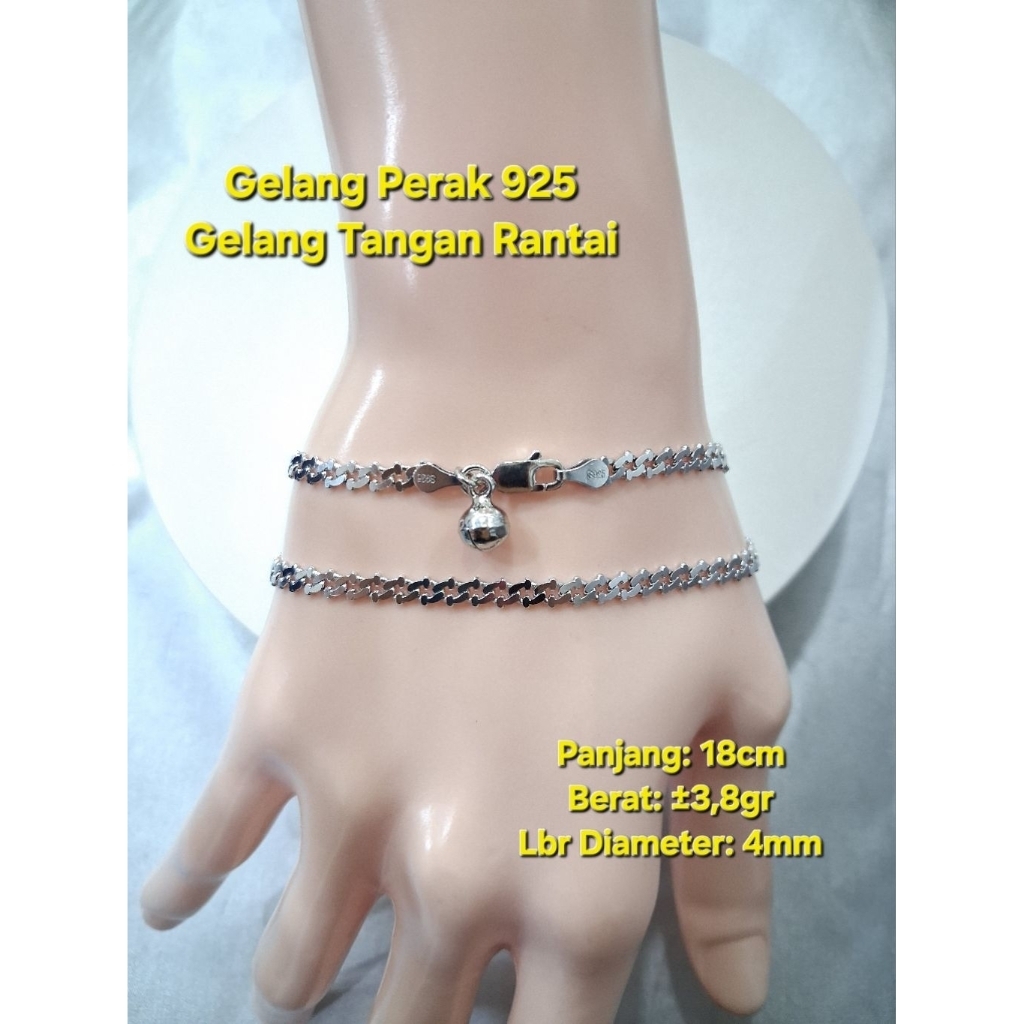 Gelang Tangan Perak 925 Gelang Tangan rantai Panjang 18cm