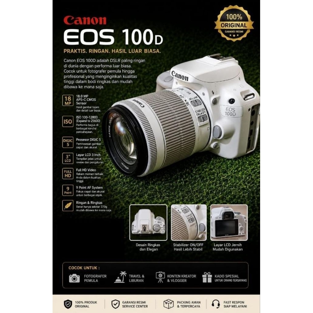 CANON DSLR 100D LENSA KIT