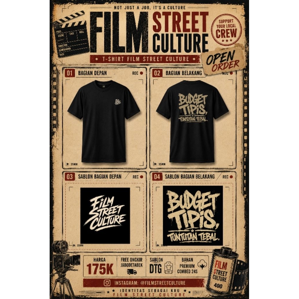 Kaos Film Street Culture "Budget Tipis Tuntutan Tebal" – Streetwear Crew Film Original
