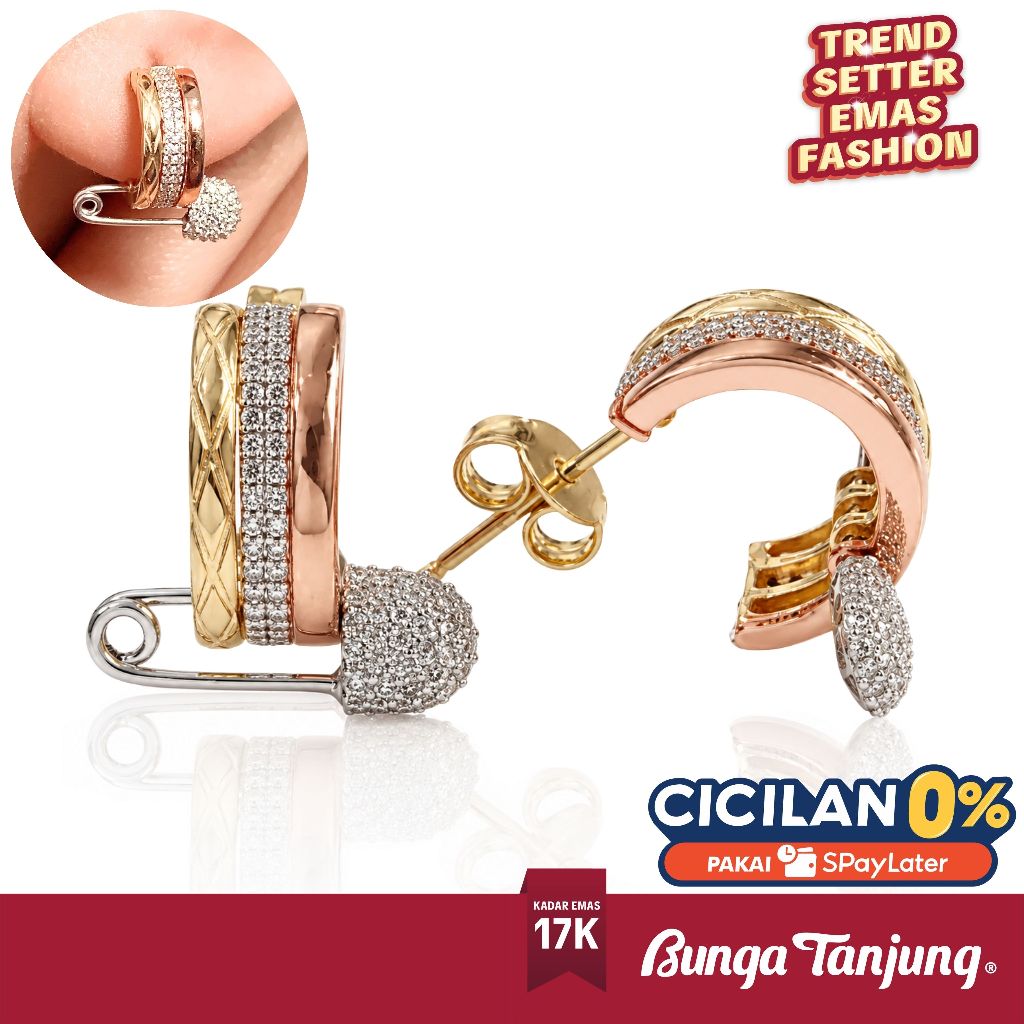 ANTING TINDIK PIN LUXE PENITI - EMAS 17K - BUNGA TANJUNG GOLD