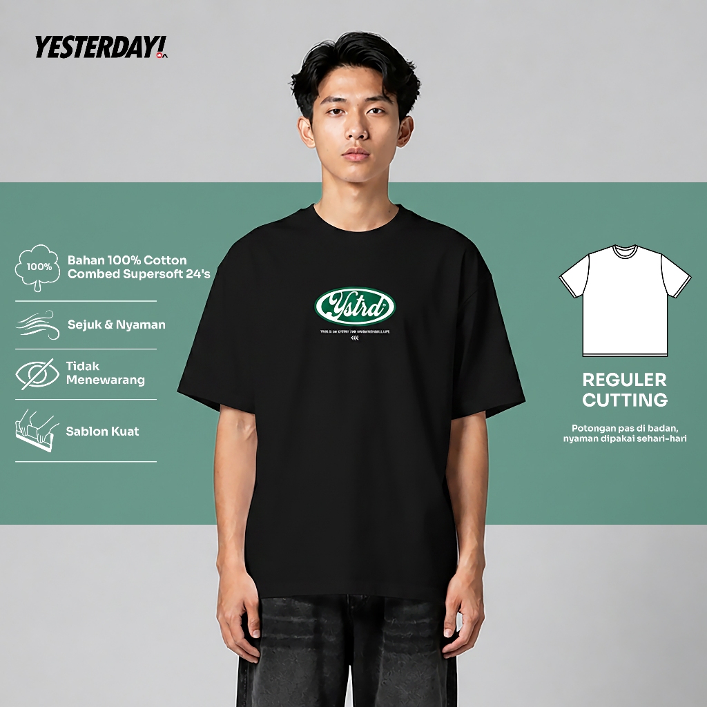 Yesterday – Baju Kaos Distro Pria Original T-Shirt Pria Cowok Keren Hitam Pota