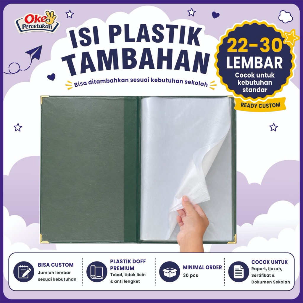 [ISI 22-30 LEMBAR] CUSTOM ISI PLASTIK MAP RAPORT & IJAZAH | WAJIB TAMBAHAN