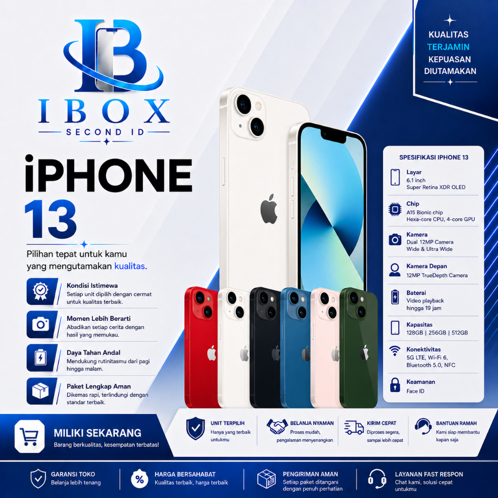 Iphone (IP) 13 128GB, 256GB  NOTIP Second Ori Apple , Like New ALLSIM, Fullset