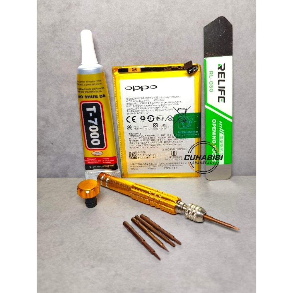 Batre Baterai BLP673 Oppo A3S/ A5/ A5S/ A7/ A11K/ A12/ A31+Obeng 5in+lem T7000 15ml+Congkelan TOUCHS