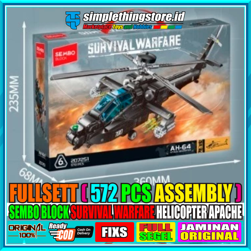 Sembo Block Survival Warfare Helikopter Apache AH-64 / 572 Pcs Brick Block Model Kit