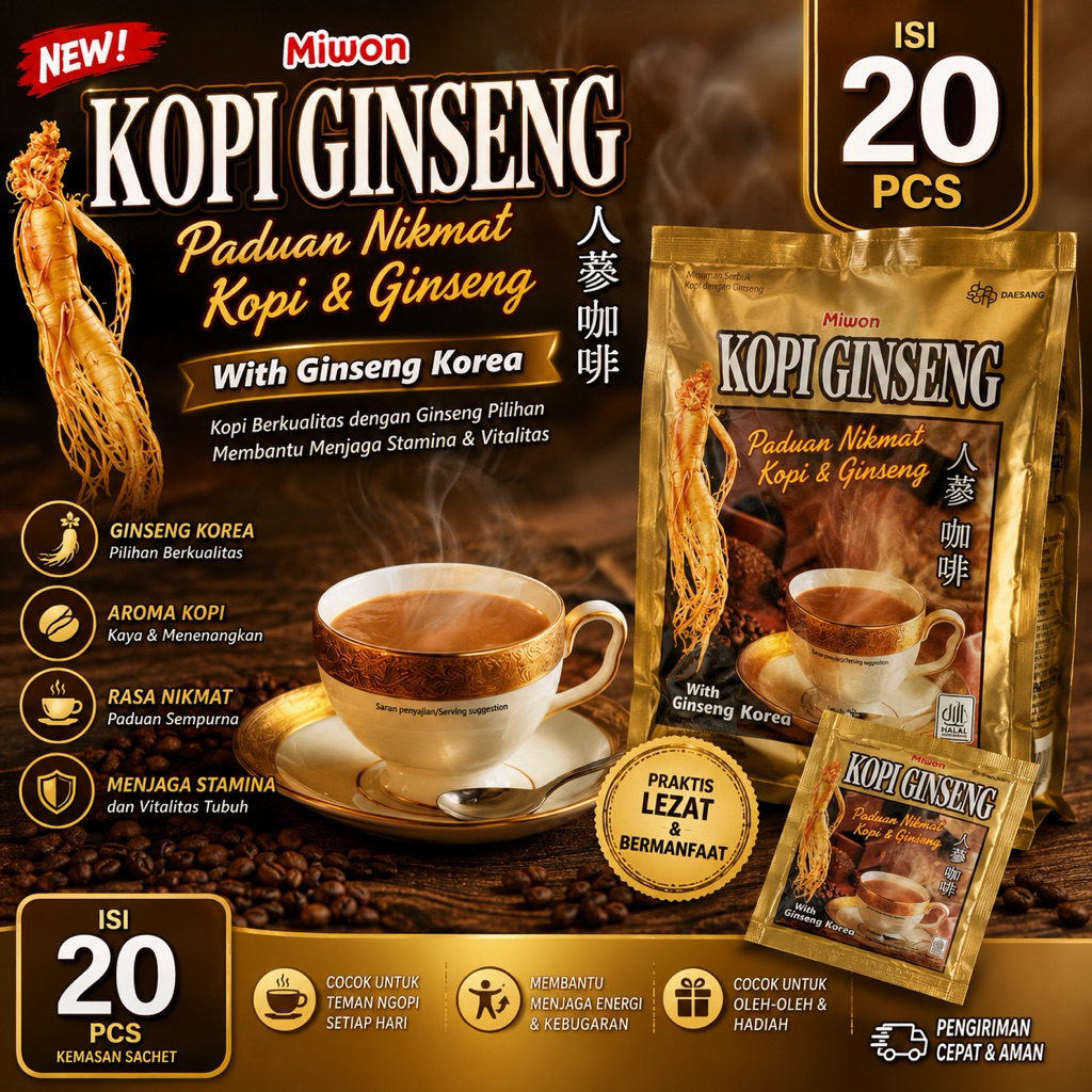 KOPI GINSENG MIWON ISI 20 PCS - KOPI GINSENG KOREA - KOPI SUSU GINSENG - KOPI HITAM MIWON