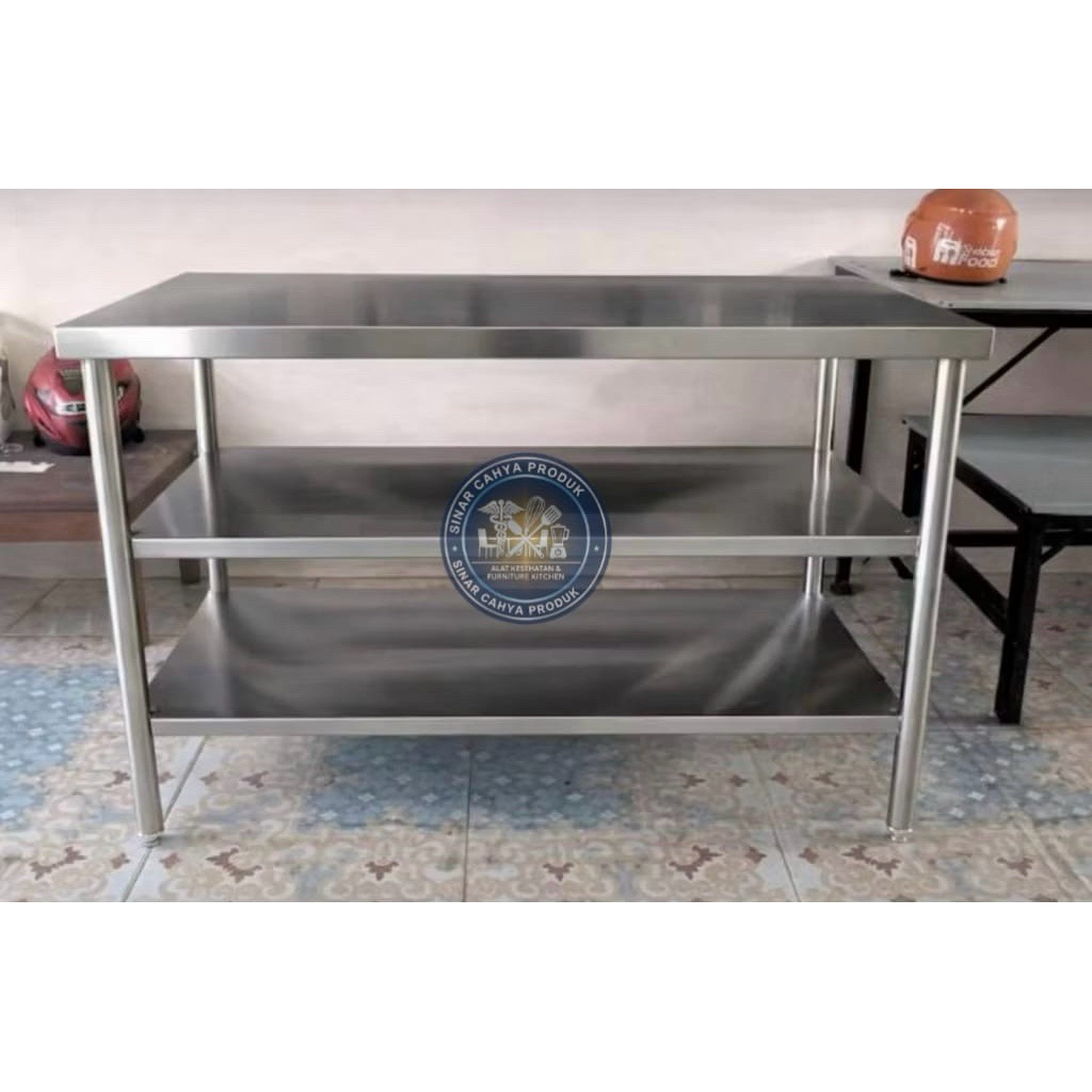 Meja 3 Susun MBG Stainless Steel | Meja Dapur Stainless 3 Susun | Meja Stainless Dapur Restoran
