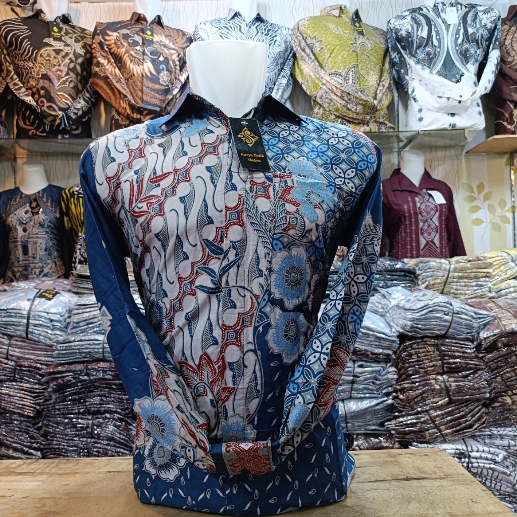 Batik Couple Ayah Dan Anak lengan pendek Warna biru Dongker