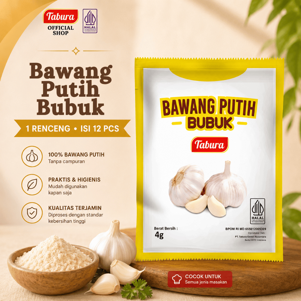Bawang Putih Bubuk 12pcs | Bawang Putih Bubuk Tabura 4g (RENCENGAN)