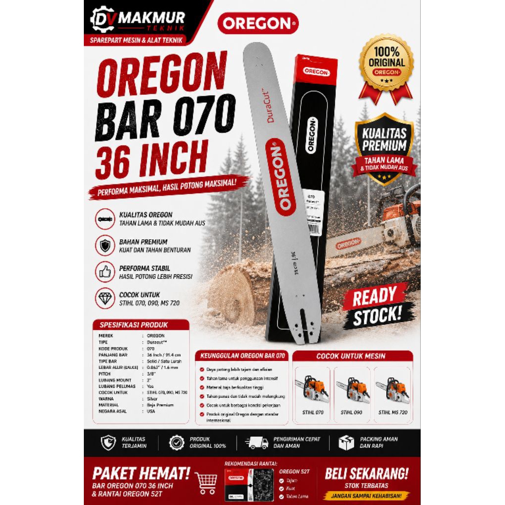 Bar 36 Oregon Senso Besar MS 070/720 Rantai 52T