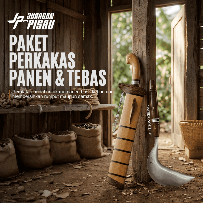 Juragan Pisau | Golok Kebun Baja Tebal Sup9 | Sabit Arit Rumput Full tang Baja Per Asli Super Tajam