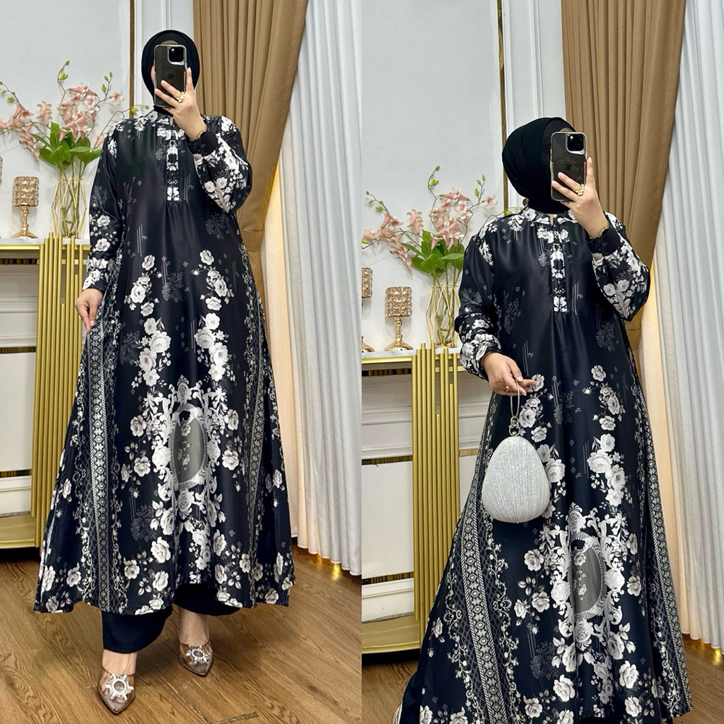 AM - Setcel Tunik Celana Kekinian Armani Printing / Setcel Wanita Kekinian Kondangan / One Set Canti