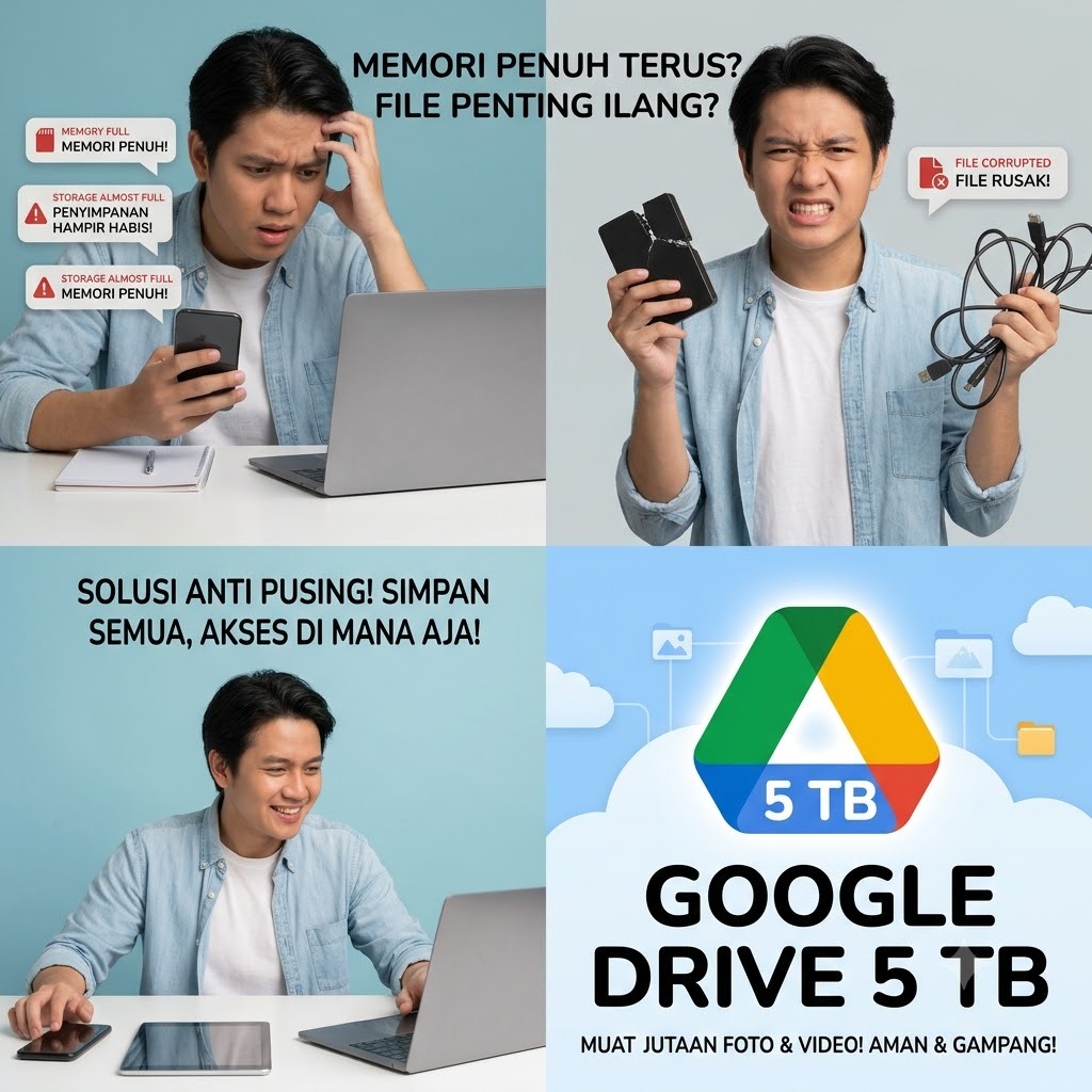 Google Drive 5TB 5000GB 1 Tahun | Upgrade GDrive Tambah Storage Gmail Cloud Storage