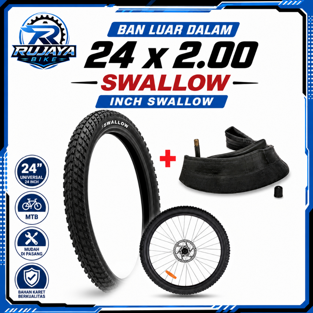 ban luar dalam 24 x 2.00 SWALLOW ban sepeda mtb 24 inch siap pakai