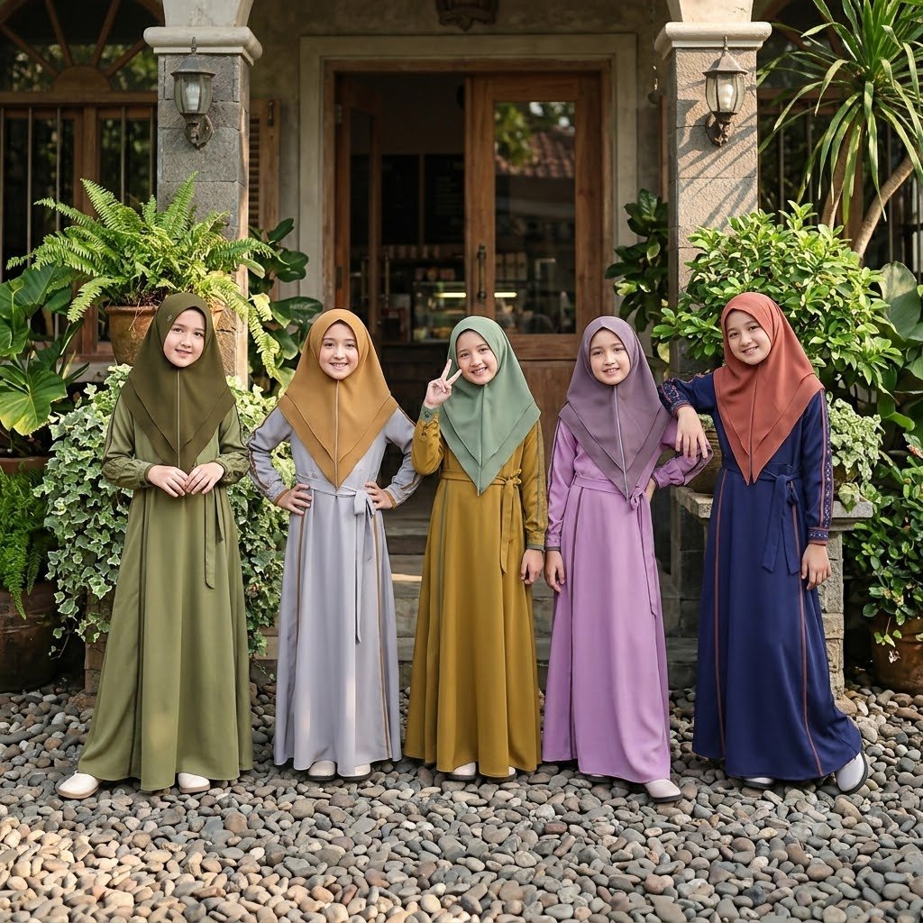 GAMIS ANAK PEREMPUAN SET HIJAB KHIMAR SYARI VENZI BY INAYA INAYALESY - BUSANA MUSLIM DRESS ANAK SET 