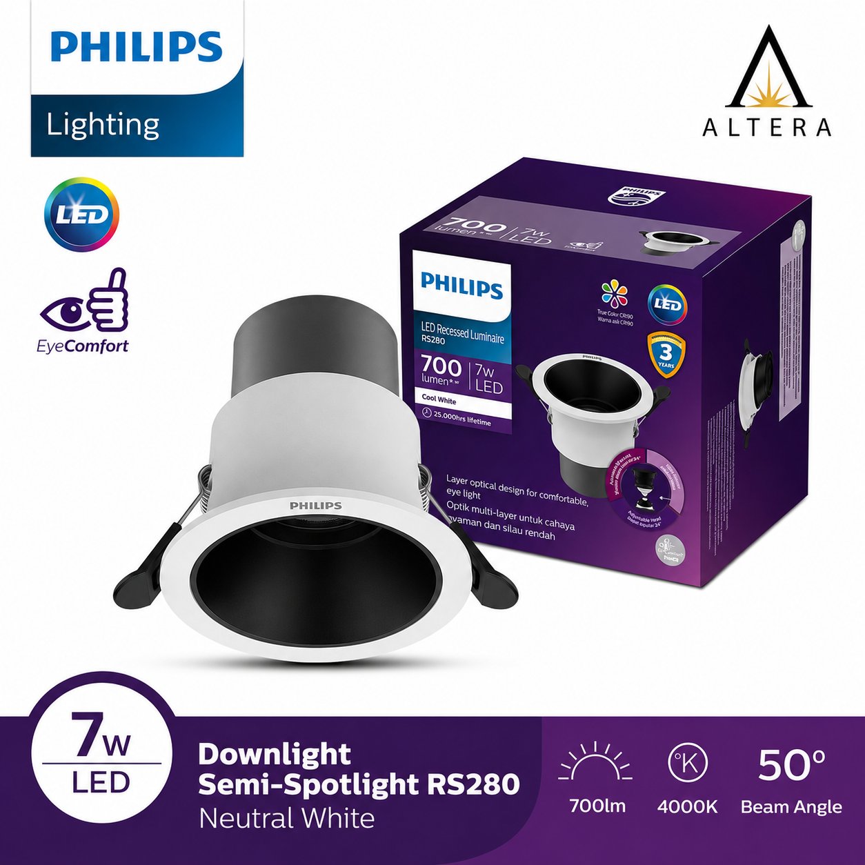 Lampu Philips Downlight Spotlight RS280 7W 4000K