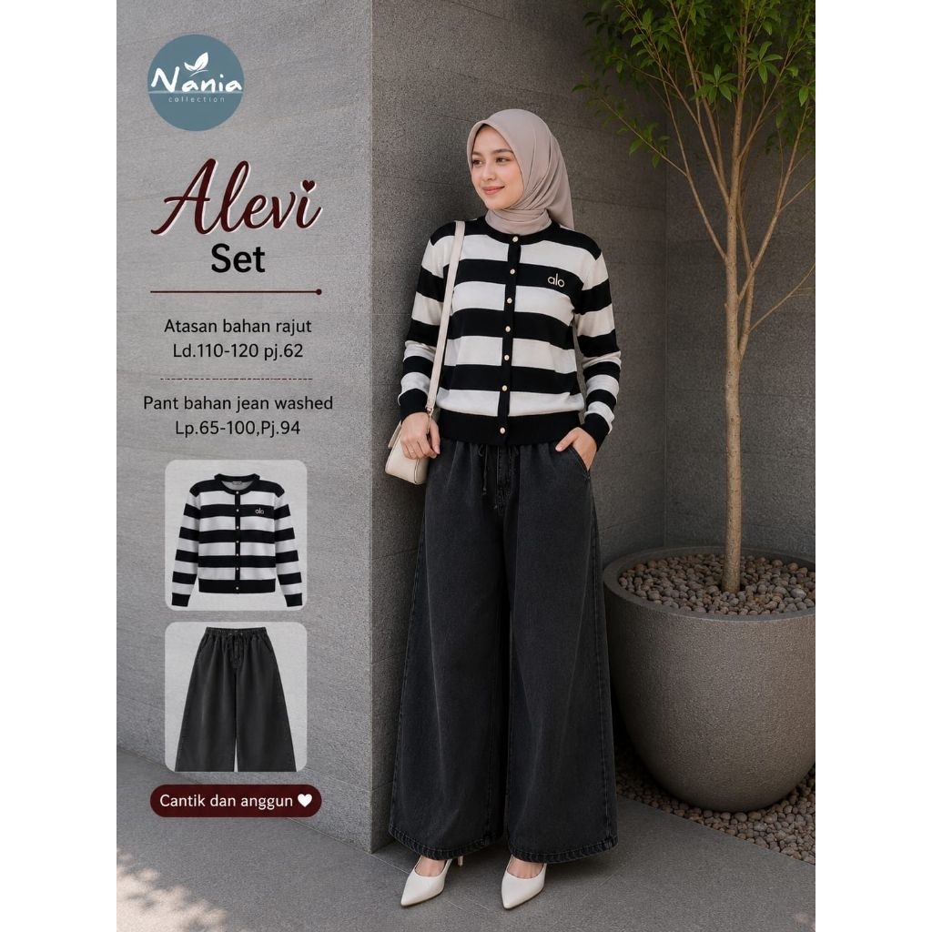 ALEVI SET // SETELAN CARDI CELANA KULOT JEANS PREMIUM // BY NANIA