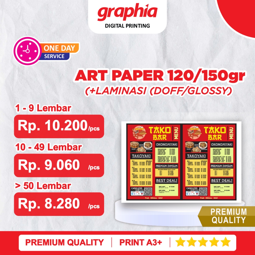 Print Art Paper + Laminasi A3+ (Glossy/Doff)