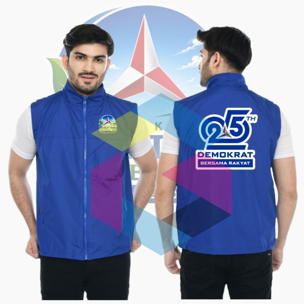 OUTER ROMPI KERAH TINGGI SERAGAM HUT 25 TAHUN DEMOKRAT KADER VEST RELAWAN FRAKSI LASKAR BIRU 2026 GE