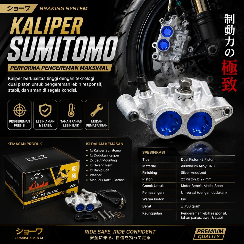 KALIPER 2PISTON PLUS KAMPAS REM KALIPER SUMITOMO 2P VARIO BEAT SCOOPY  MIO NMAX PCX