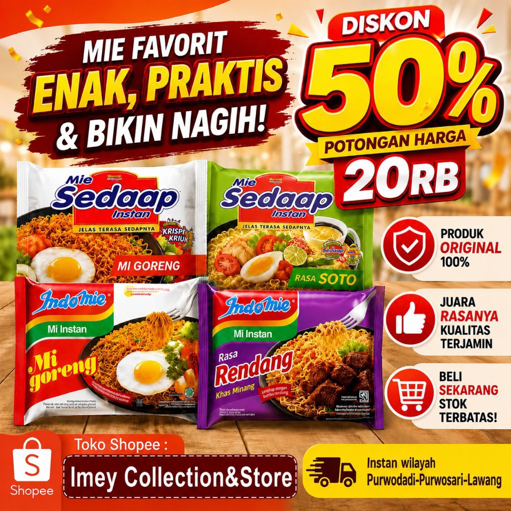 macam-macam mie instan sedaap goreng, soto, ayam bawang/ mie Instan