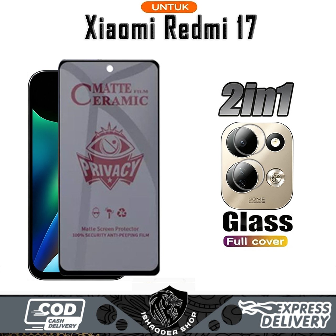 2IN1 Tempered Glass Privacy Anti Spy Redmi 17 4G 5G Bonus TG Camera