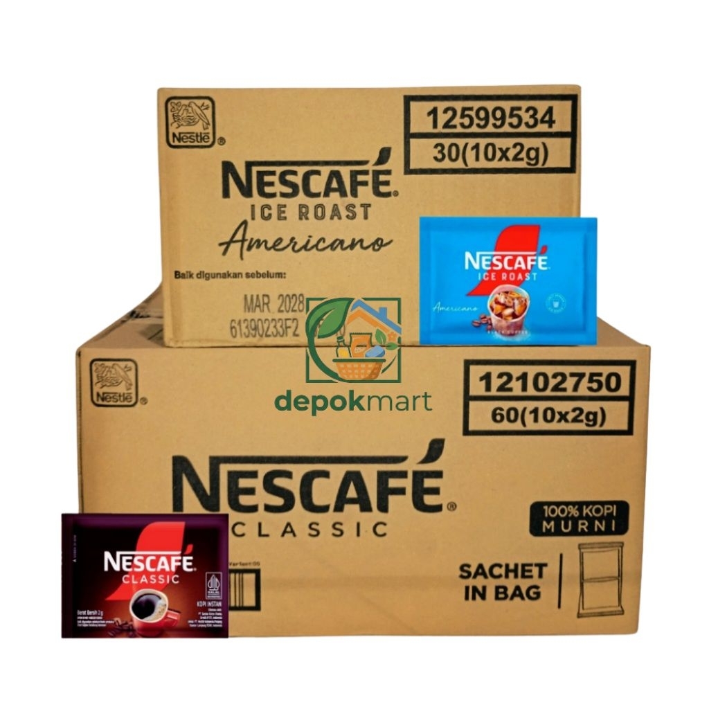 NESCAFE Ice Roast / Classic 1 Dus / Karton Sachet 2 gr - Kopi Murni Instan Tanpa Ampas & Larut Air D
