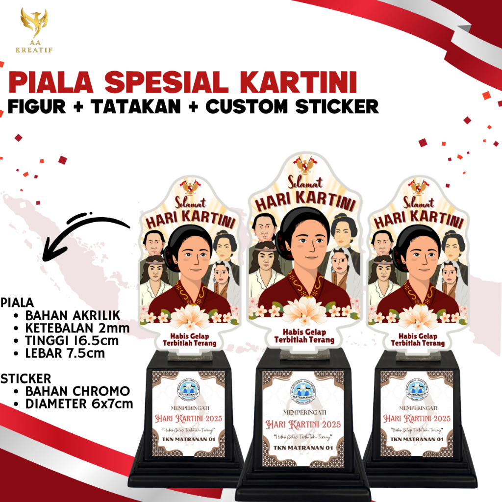 Piala Akrilik Hari Kartini Sticker Custom Plus Tatakan Penghargaan Kejuaraan Lomba 21 April